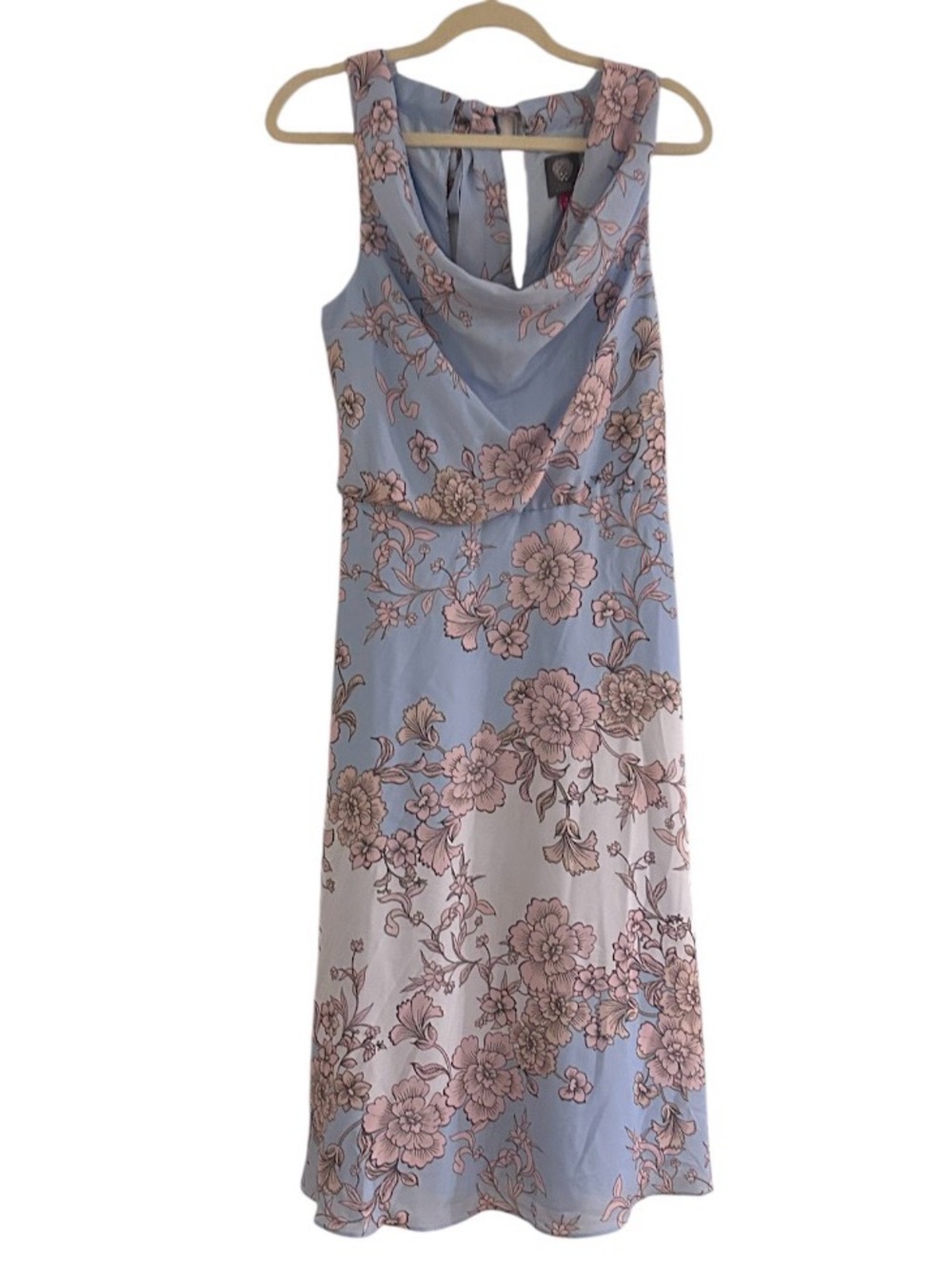 Vince Camuto Halter Midi Dress Size 6 Cowl Neck Blue Print NEW With Tags